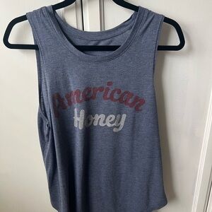 American Honey Graphic Tank Top - Slate Blue with Maroon & Cream Text